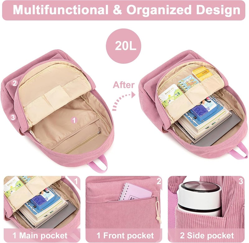 BTOOP School Backpack for Teens Large Corduroy Bookbag Lightweight 15.6 inch Laptop Bag for Girls Women Casual High School College - Image 5